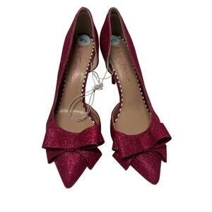Betsey Johnson Sparkly Pink Bow Pointed Pumps Heels Size 8.5 Womens Glamorous